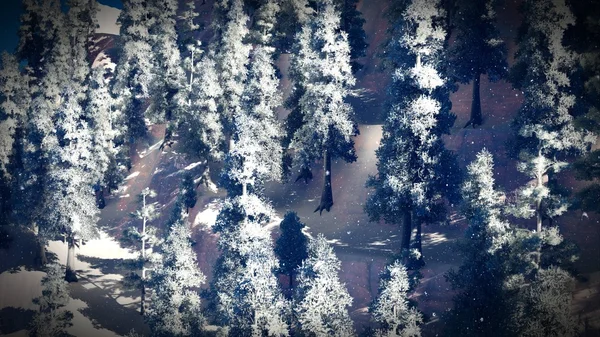 Forêt de Noël enneigée en montagne rendu 3d — Photo