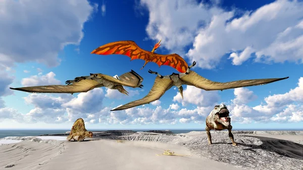 Dinosaurs living on the beach 3d illustration — Stock Photo, Image