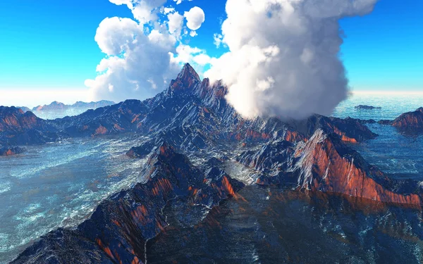 Palenie krater wulkanu renderowania 3d — Zdjęcie stockowe