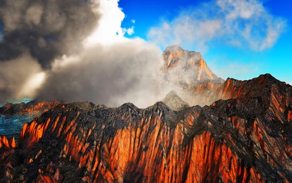 칼데라 화산 3d 렌더링의 흡연 — 스톡 사진