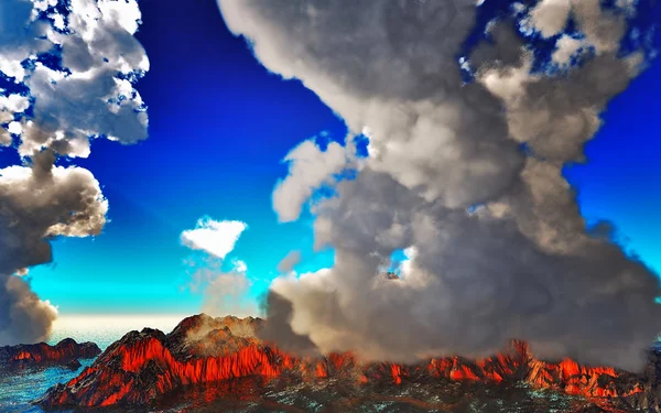 Fumar la caldera del volcán 3d representación — Foto de Stock