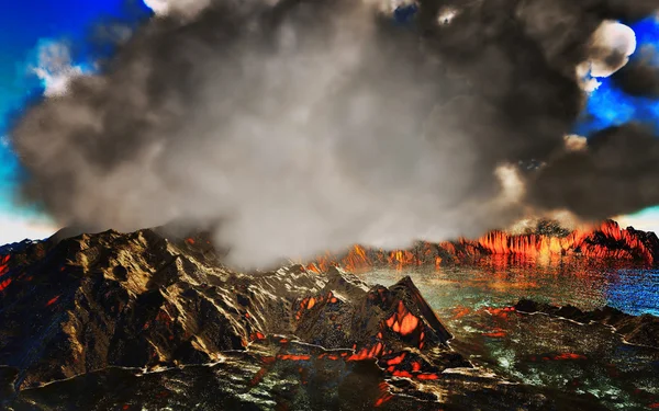 Fumar la caldera del volcán 3d representación —  Fotos de Stock