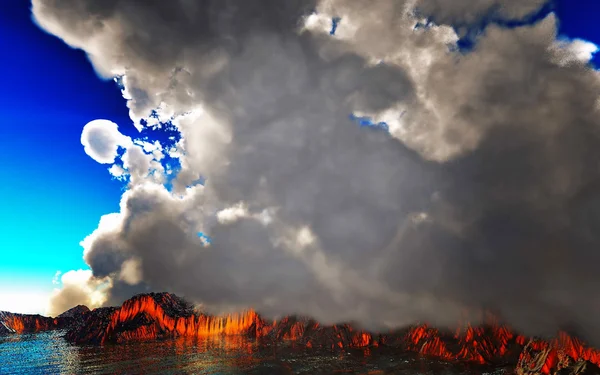 Smoking caldera of the volcano 3d rendering — Stock Photo, Image