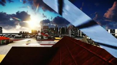 Fütüristik bilim-kurgu şehir cadde görünümü - sinek-den geçerek