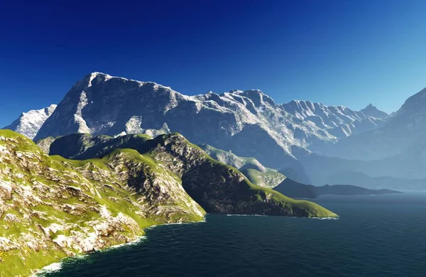 在 3d 渲染的阿尔卑斯山田园夏日风景 — 图库照片
