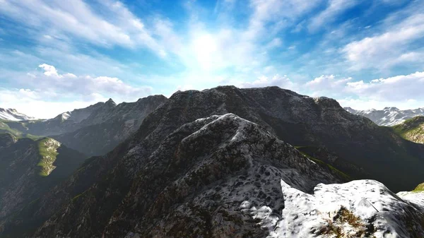 Paisaje idílico de verano en los Alpes 3d rendering —  Fotos de Stock