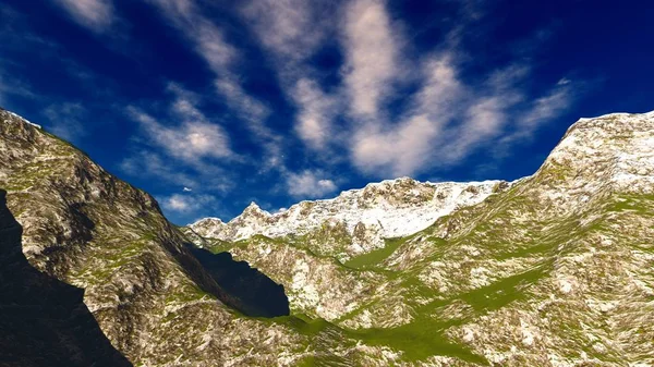 在 3d 渲染的阿尔卑斯山田园夏日风景 — 图库照片
