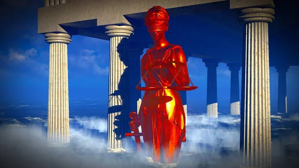 Lady of Justice statue in front  courthouse 3d rendering — Stock Photo, Image