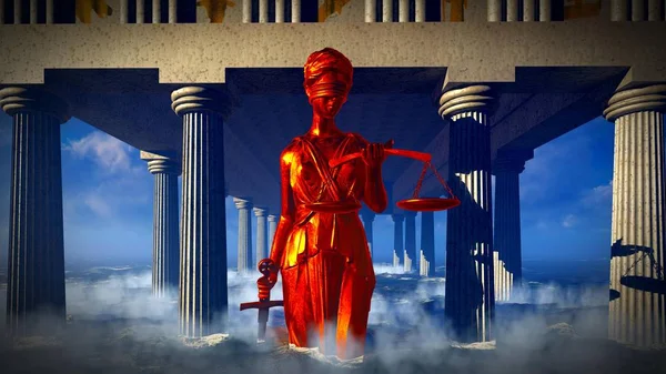 Lady of Justice staty i främre tingshuset 3d-rendering — Stockfoto