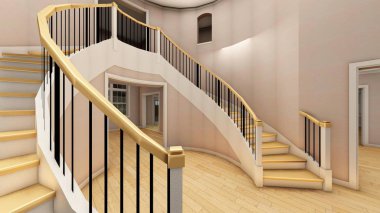 Modern ofis 3d render parlak merdiven
