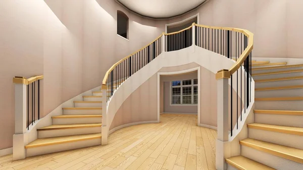 Escalera brillante en la oficina moderna 3d renderizado —  Fotos de Stock