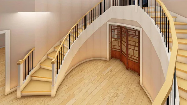 Escalier lumineux dans le bureau moderne rendu 3d — Photo