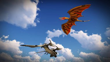 Pterodactyl arazi 3d çizim üzerinde uçan