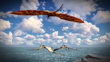 Pterodactyl arazi 3d çizim üzerinde uçan