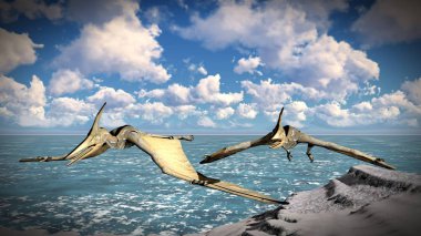 Pterodactyl arazi 3d çizim üzerinde uçan