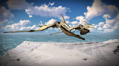 Pterodactyl arazi 3d çizim üzerinde uçan