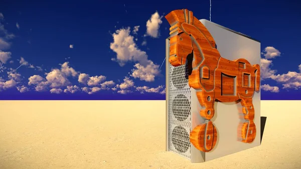Троянський кінь і комп'ютерні 3d ілюстрація — стокове фото