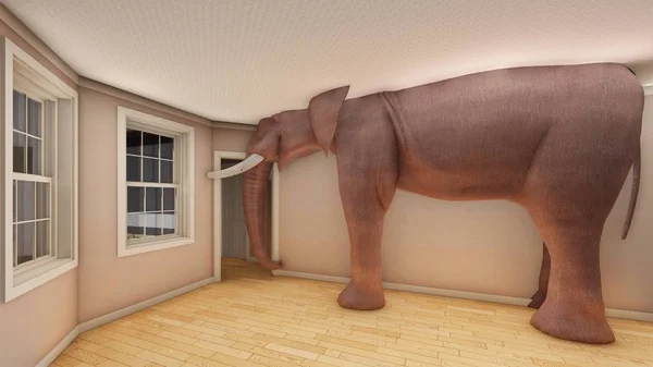 Słoń w renderingu 3d salon — Zdjęcie stockowe