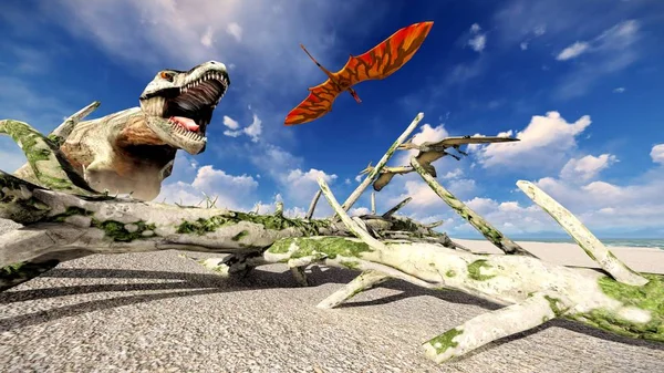 Flugsaurier über dem Land 3d Illustration — Stockfoto