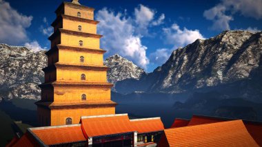 Güneş Tapınağı - Budist tapınağı Himalayalar 3d render
