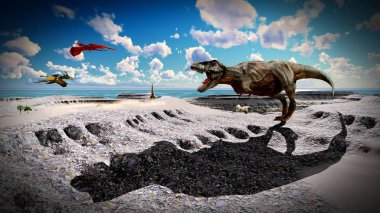 Pterodactyl arazi 3d çizim üzerinde uçan