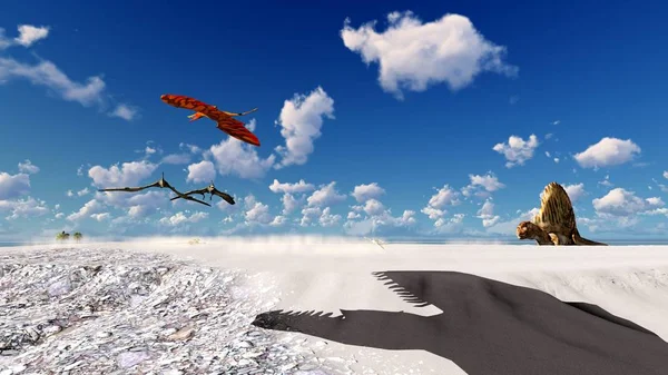 Letící pterodaktyla nad zemi 3d obrázek — Stock fotografie
