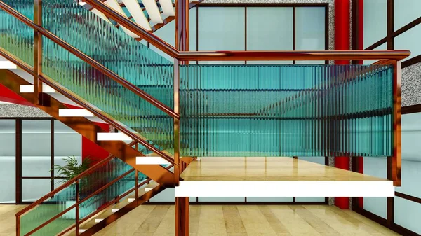 현대 건물 3d 렌더링에 밝은 계단 — 스톡 사진