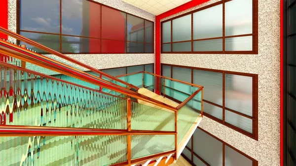 현대 건물 3d 렌더링에 밝은 계단 — 스톡 사진