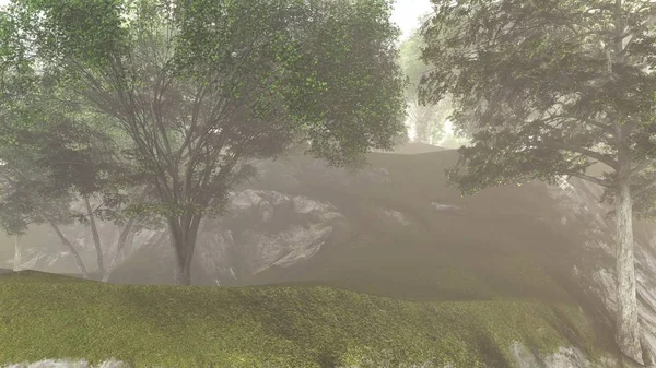 Forest at the lake shore in summer 3d rendering — Stock Photo, Image