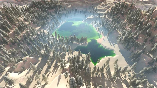 Visão aérea de uma floresta norte-americana no outono 3d renderização — Fotografia de Stock