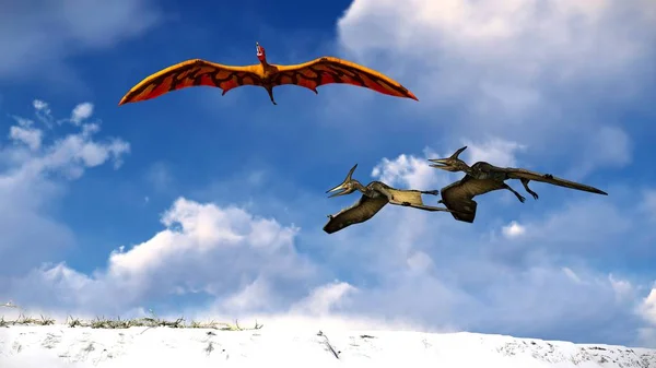 Latający Pterodaktyla przeciwko cloudscape piękna ilustracja 3d — Zdjęcie stockowe