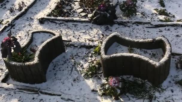 Allotments in snowy winter — Stock Video