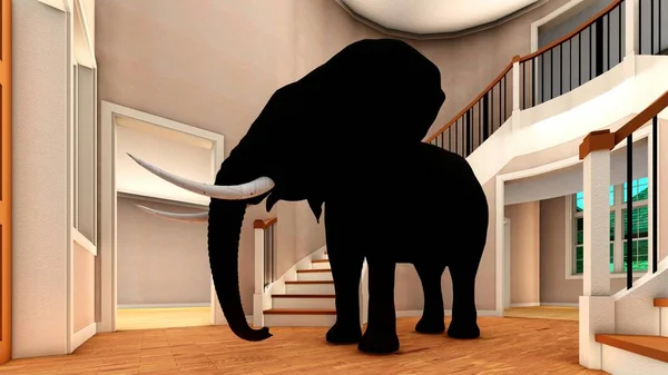 大象在客厅 3d 渲染 — 图库照片