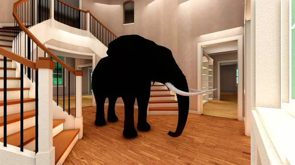 Éléphant dans le salon rendu 3d — Photo