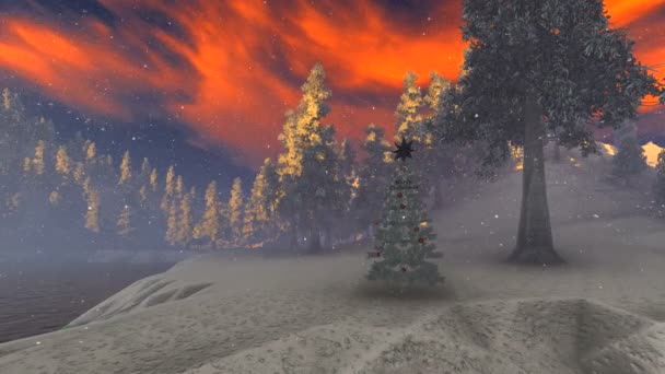 Schnee bedeckte Weihnachtswald in den Bergen 3D-Rendering — Stockvideo