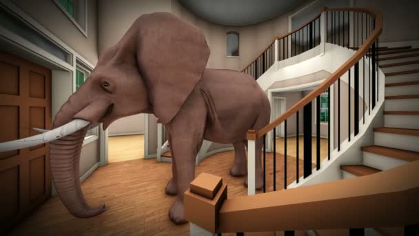 Elefant im Wohnzimmer 3D-Rendering — Stockvideo