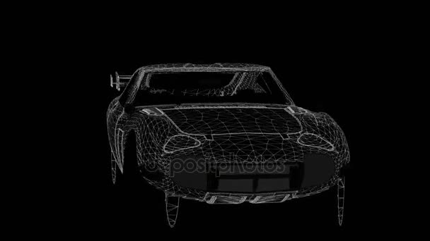 Wireframe sportwagen animatie — Stockvideo