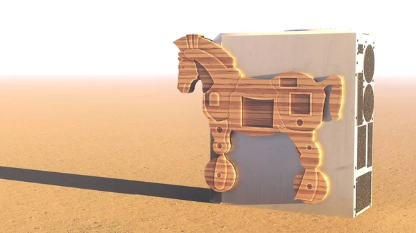 Trojanisches Pferd und Computer 3D Rendering — Stockfoto