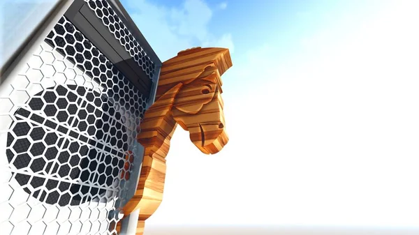 Trojanisches Pferd und Computer 3D Rendering — Stockfoto