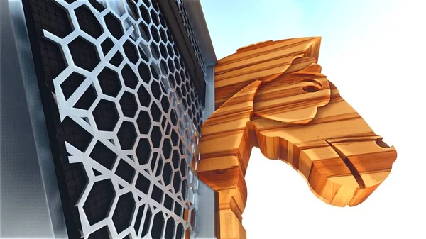 Trojan horse and computer 3d rendering — Stock Photo, Image