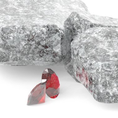 Parlak elmas ve kayalık kayalar 3d çizim