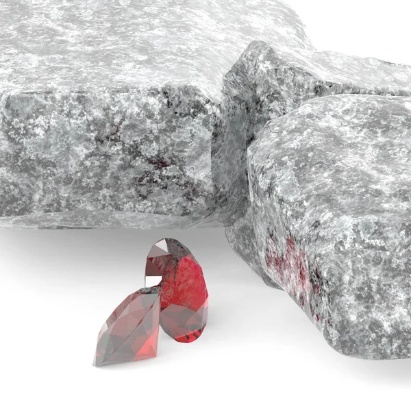 Diamantes brillantes y rocas rocosas 3d ilustración — Foto de Stock