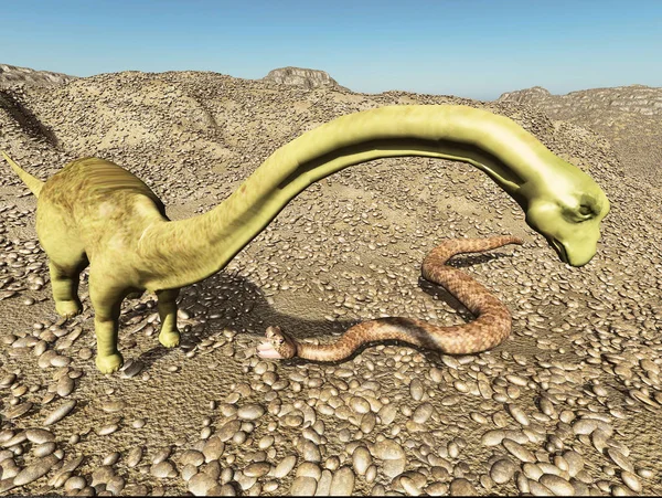 Dinoszauruszok jura őskori jelenet dinoszaurusz harcol a snake 3d-leképezés — Stock Fotó