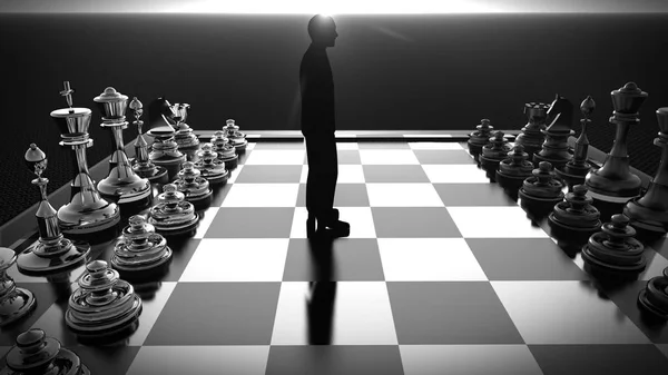 チェス盤で実業家。ブレーンストーミング概念 3 d レンダリング — ストック写真