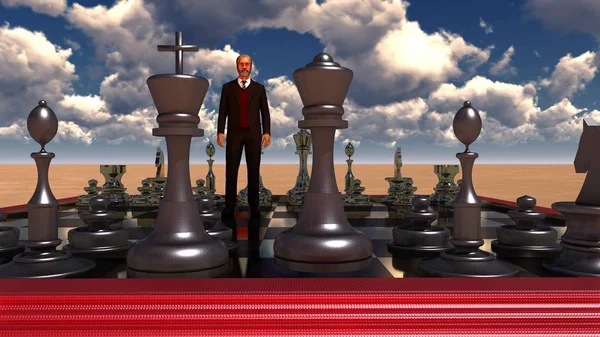 Επιχειρηματίας με σκακιέρα. Καταιγισμός ιδεών έννοια 3d rendering — Φωτογραφία Αρχείου
