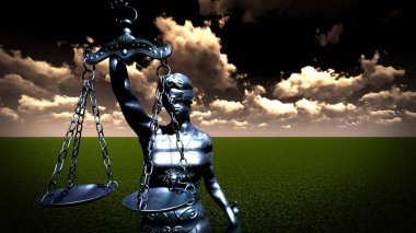 Themis ölçek ve kılıç 3d render ile