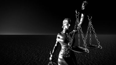 Themis ölçek ve kılıç 3d render ile