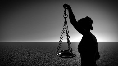 Themis ölçek ve kılıç 3d render ile