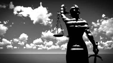 Themis ölçek ve kılıç 3d render ile