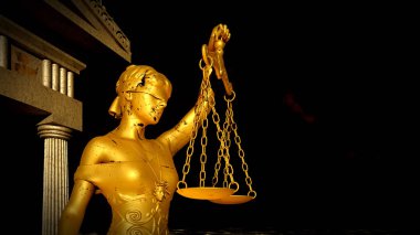 Themis ölçek ve kılıç 3d render ile